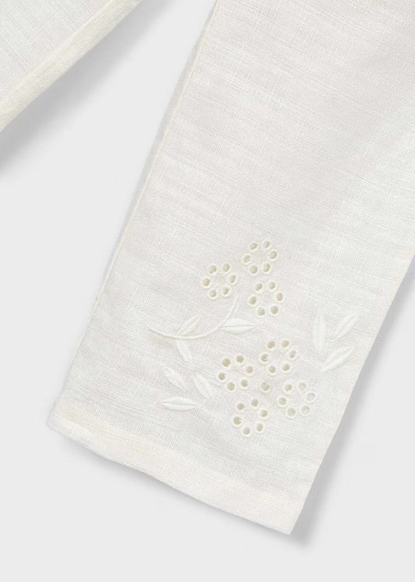 Pantalon largo lino bordado